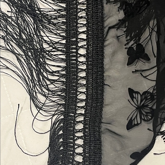 Black Sheer Butterfly Shawl with Fringe Boho fairy elegant crochet like new - Picture 3 of 5